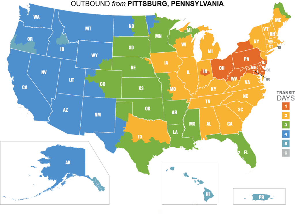 Shipping Map of Pennsylvania